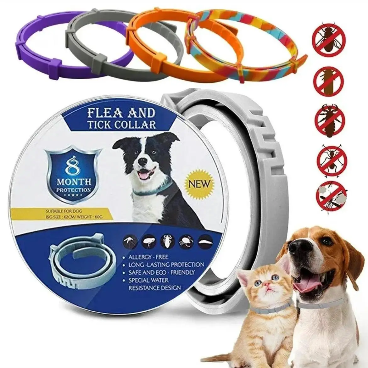 Flea & Tick Collar for Dogs & Cats, Adjustable Pet Anti Flea & Tick Collar, Pet Supplies for Outdoor Walking, Dog & Cat Accessories