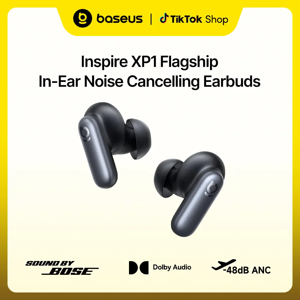 Baseus Inspire XP1 Adaptive Noise Cancelling Earbuds, Sound by Bose, Dolby Audio, Premium Real-Time Adaptive ANC, Adaptive Tuning Sound, Natural Fit Design, 6-Mic Adaptive Clear Calls, 45H Playtime