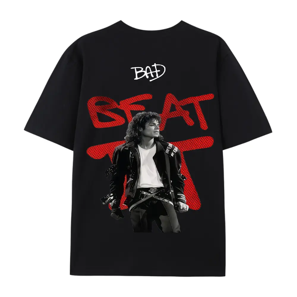 Men's Graphic T-Shirt, Oversized Heavy Cotton Basic Shortsleeve, Unisex Retro Chic Streetwear with Pop Music Icon Back Print, Casual Fit, All Seasons
