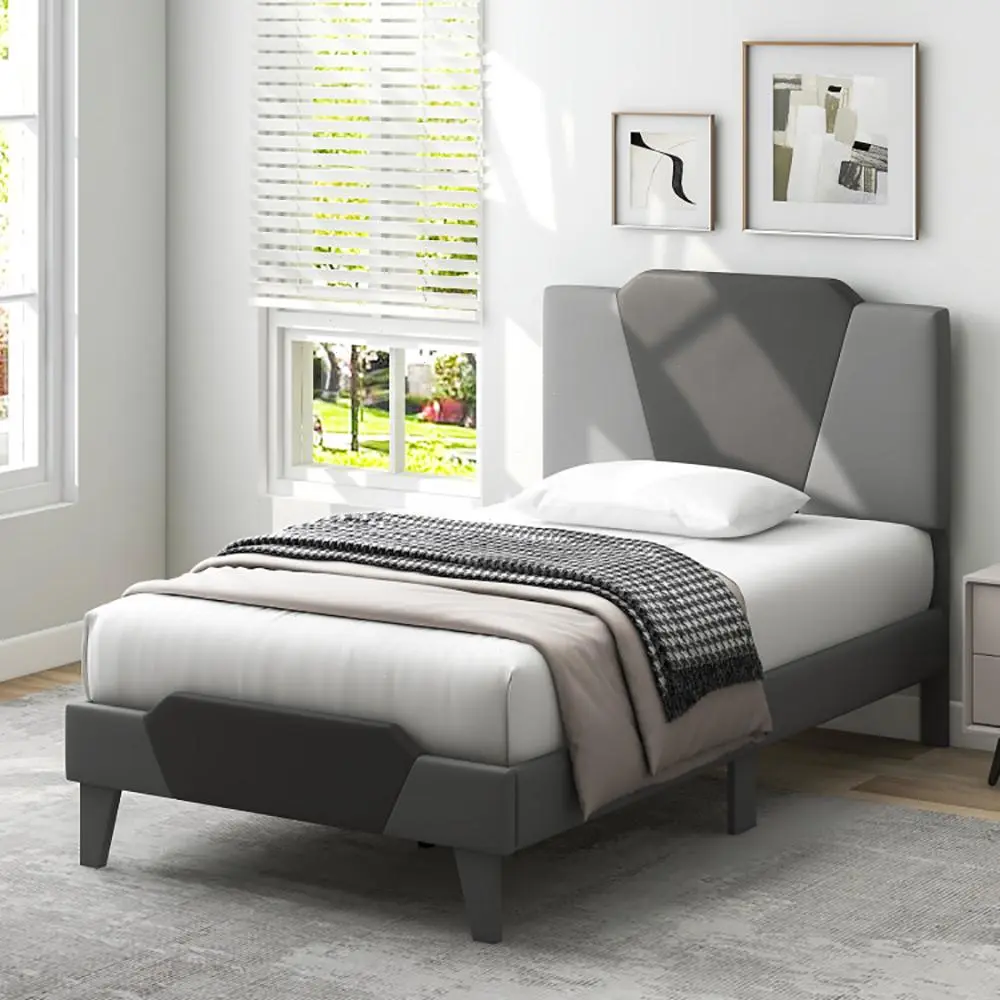 Spaco Twin/Full/Queen Size Platform Bed Frame with Fabric Upholstered Headboard and Wooden Slats Support, Fully Upholstered Mattress Foundation/No Box Spring Needed/Easy Assembly