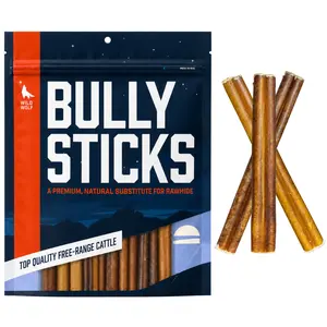 6-inch Bully Sticks (8oz./~9-11 Sticks) Healthy, All-Natural, Long-Lasting Dog Chew Bones - Low Odor - Mixed Thickness - Lab-Tested, Hand-Inspected and Packed with Love in The USA < 6” BULLY STICKS 8 OUNCES >