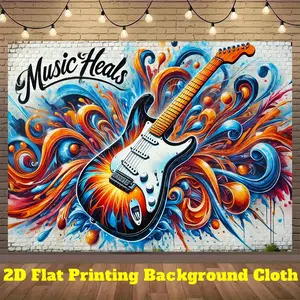 1pc Music Heals Guitar Banner - Vibrant 2D Flat Polyester Wall Decor with Electric Guitar Design, Perfect for Parties, Live Streams, and Home/Outdoor Decoration, Live Stream Background | Vibrant Wall Art | Durable Polyester, Guitar Decor