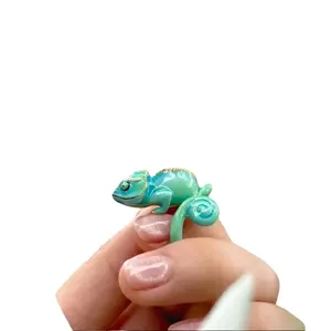 Color Me Charmed Chameleon Wrap Ring - Hand-Painted in Aqua & Teal with Gold Spine Accents & Lifelike Eyes - Adjustable & Lightweight - Animal Jewelry for Whimsical Style