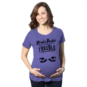 Maternity Double Double Were In Trouble T Shirt Funny Halloween Twins Tee Funny Graphic Maternity Tee Cute Pregnancy Tees With Plus Sizes Pregnant Halloween Maternity Wear Maternity Shirts Purple