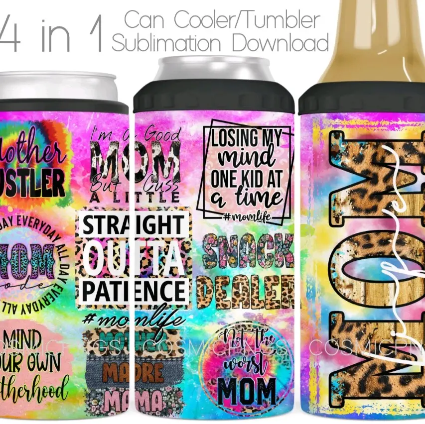 Sublimated 4 IN 1 CAN COOLER Mom. straight outta patience, snack dealer Drinkware Tumbler Lid Straw Insulation Portable