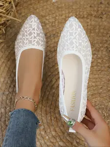 Women's Pointed Toe Slip-On Shoes, Casual Textile Upper Rubber Sole, Breathable Non-Slip Daily Wear, Spring & Fall Fashion Sneakers Footwear