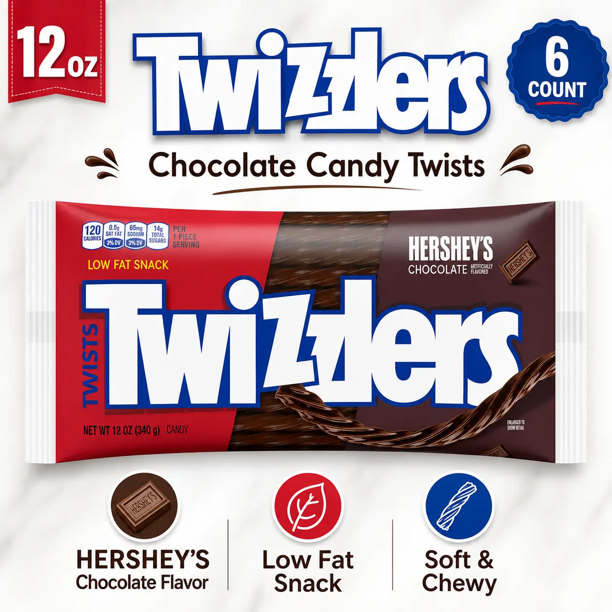 Twizzlers Hersheys Chocolate Flavor Licorice Twists 12 oz 6 Count Chocolate Candy Twists