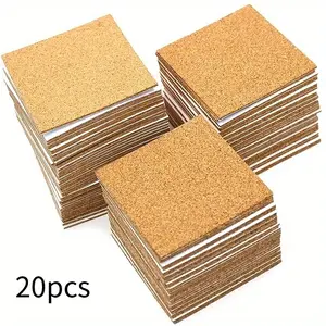 20 Pieces Self-Adhesive Square or Round Cork Coasters for DIY 4" x 4" Cork Round Cork Tiles Cork Pads Cork Boards Strong Adhesive for Office Home Bar Cafe