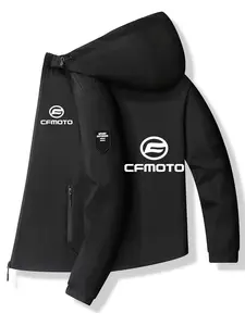 Men's Fashion Jacket with Cfmoto Logo, Stylish Zipper Pockets, Casual Hooded Design, Perfect for Spring & Fall, Polyester Material