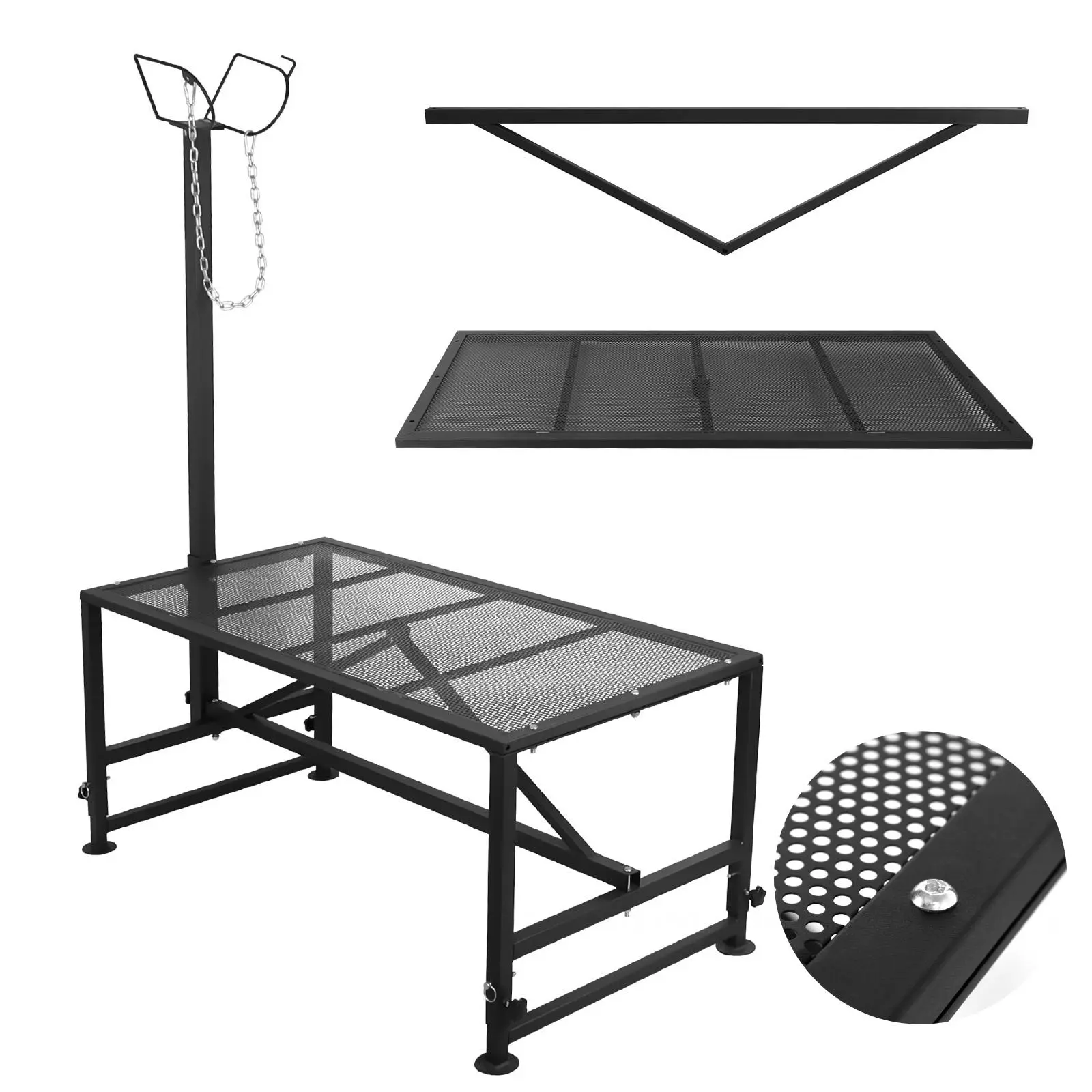 Heavy Duty Metal Goat & Sheep Livestock Stand, 47x23 Inch Size, 20"-34" Adjustable Height, 500 LBS Loading Weight, Milking Shearing Grooming Stand with Headpiece and Nose Loop for Farm, Barn and Veterinary Care
