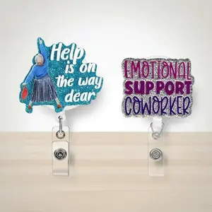 Cute & Letter Badge Holder Bundle, 2pcs Retractable Acrylic Badge Reels with Clip In, Badge Decoration, Suitable for Nurses, Doctors, Students, Workers, Volunteers