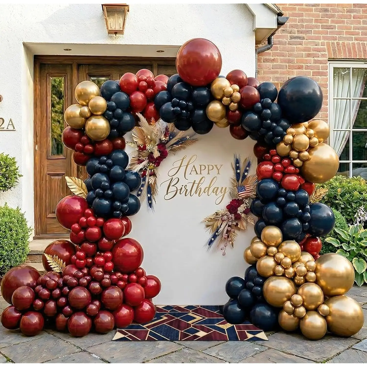 Double Stuffed Red Blue Balloon Arch Kit with Gold Balloons for Graduation Party Decorations