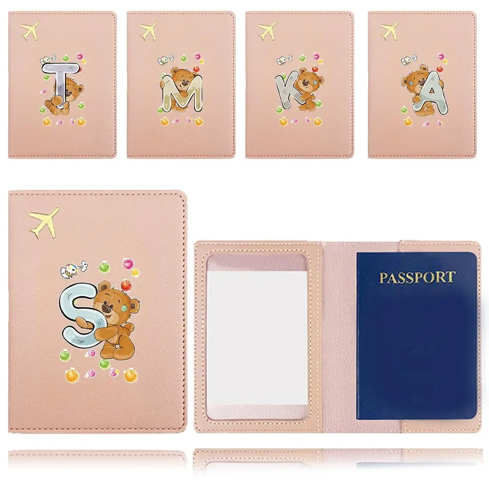 Cute Bear & Letter Pattern Passport Case, 1 Count Versatile Travel Wallet, Passport Protective Case for Air Tickets Vaccine Cards Cash Credit Cards, Passport Cover, Travel Document Holder, Versatile Travel Accessory, Passport Protector