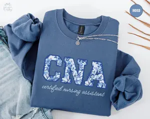 Toile De Jouy CNA Sweatshirt T-shirt , Certified Nursing Assistant Shirt ,Floral CNA Nurse tee , Cna Tshirt Unisex Casual Womenswear Long Sleeve