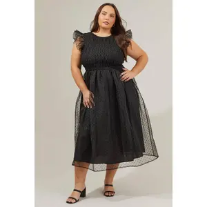 Lucille Organza Dot Smocked Midi Dress Curve