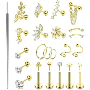 16 Gauge Cartilage Earrings for Women-Hypoallergenic Surgical Stainless Steel Tragus Earring Set Threadless Flat Back Earrings Push in Nose Studs Daith Conch Tragus Helix Piercing Jewelry Cubic Zirconia