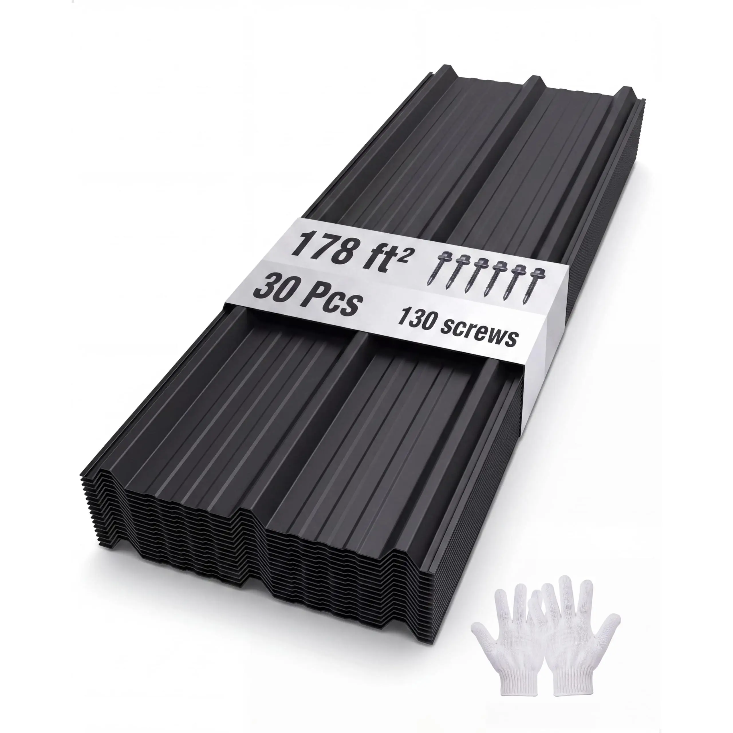 Garvee Ribbed Metal Roofing Panels, 178 Ft Jane, 43.3'' L x 19.7'' W, 30 Pcs, Black