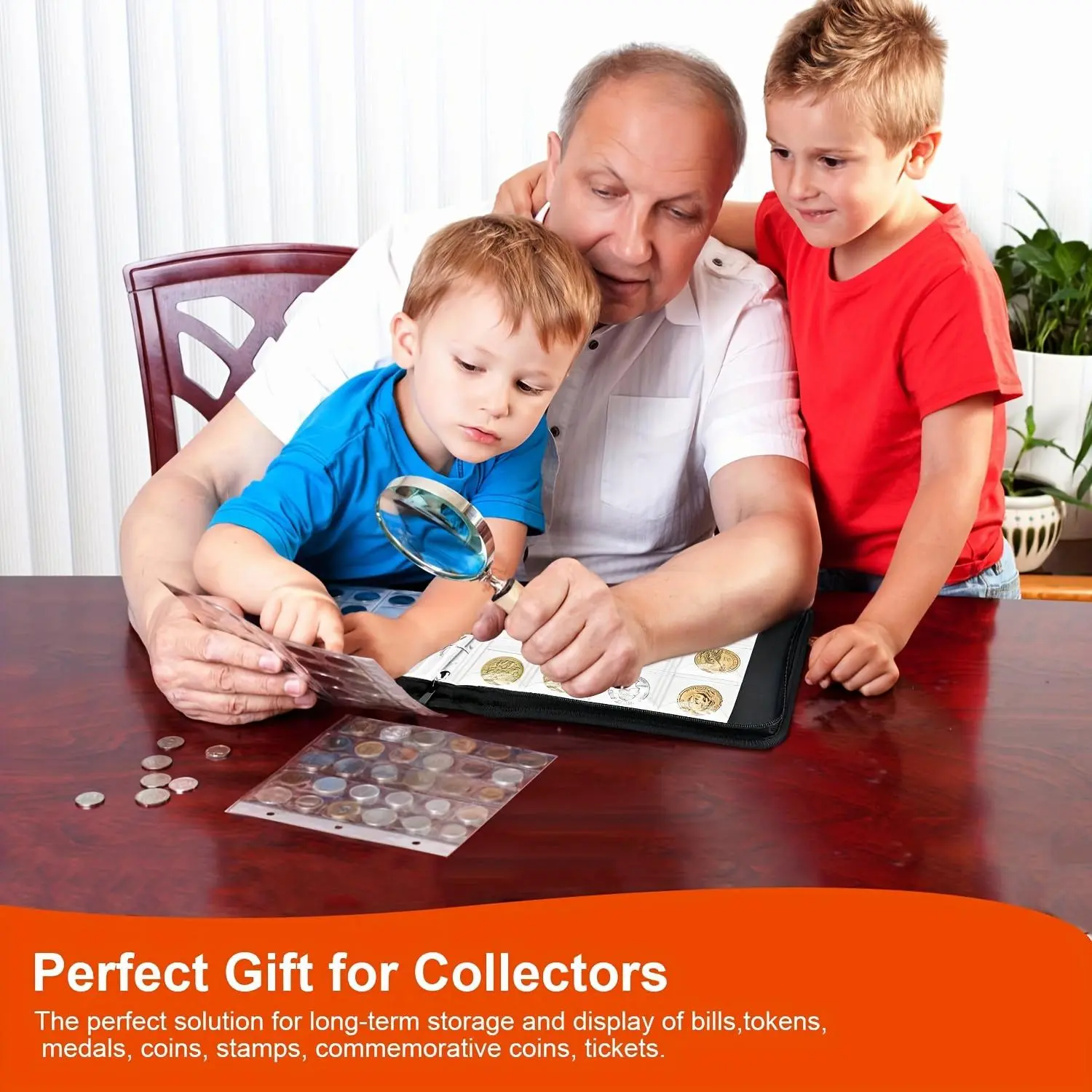 A Unique Bookshelf Designed for Collectors, Featuring a Fireproof Coin Collection Album with 300 Pockets And 36 Storage Sleeves for Organizing Coins, Banknotes, Pennies, Quarters, Stamps, And Card Albums