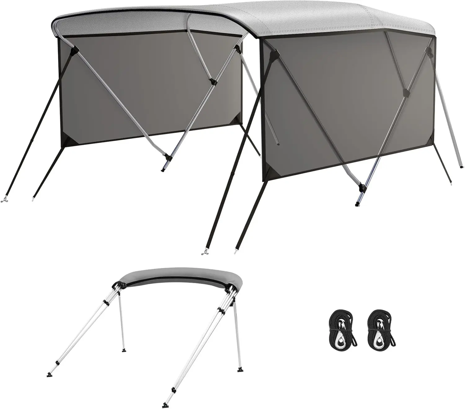 3 Bow Bimini Tops with Mesh Sidewalls Support Poles for Boats Durable Marine Grade Canvas Top Includes 2 Straps Storage Boot 1 Inch Aluminum Frame (3 Bow 6'L x 46" H x 54"-60" W) Boating Accessories Folding Fishing Chair Fishing Equipment