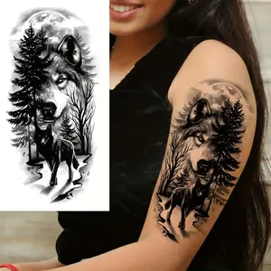 Realistic Black Wolf Tree Temporary Tattoo Sticker-Waterproof and Durable, Easy to Attach Fake Tattoo, Suitable for Arms, Thighs, Legs, Etc.-Ideal for Adults, Realistic Design, Comfortable to Wear
