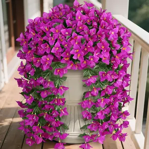 Artificial Bougainvillea Flowers Plants for Outdoor Decoration, 2 Pcs Lifelike Artificial Flower Faux Silk Hanging Flowers, Long Trailing Fake Vines, Plastic Faux Flowers, Fake Blossom Plants, Fuchsia