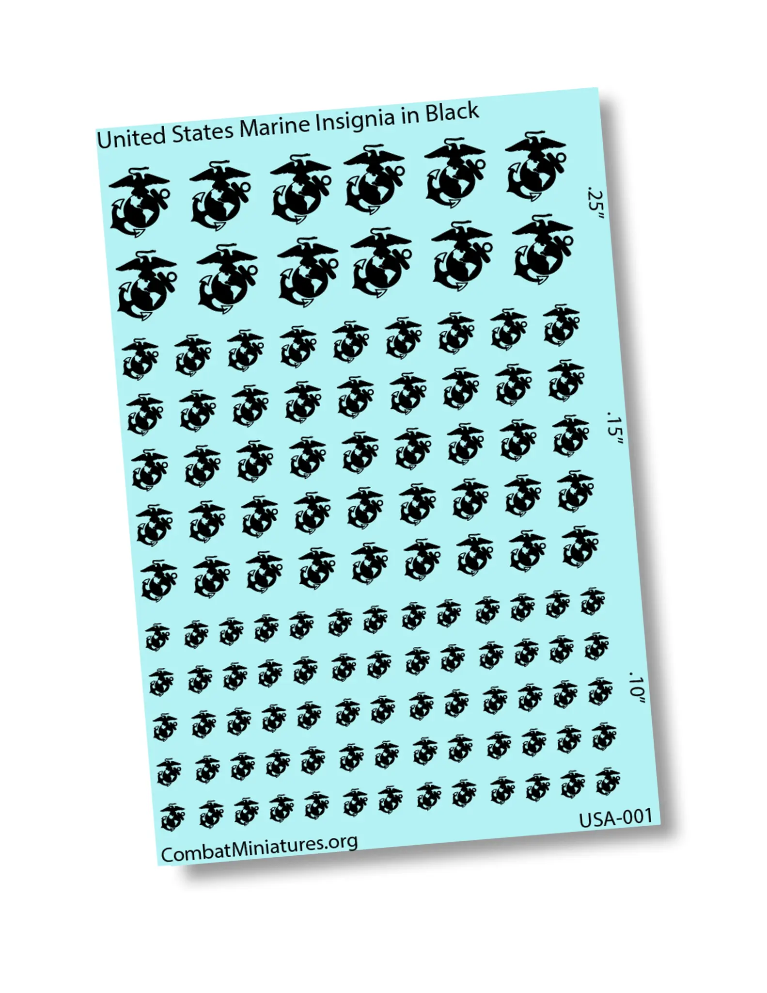 US Marine Corps Logo Black Waterslide Decals (3 Sizes) 2"x3" Card