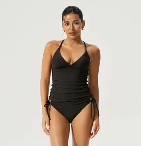 Women's Tankini Sets Two Piece Swimsuit V Neck Crisscross Adjustable Double Straps Ruched Mid Rise with Removable Soft Cups for Comfortable Fit