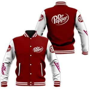 Dr Pepper Varsity Jacket Unisex, Soda Inspired Streetwear, Retro Graphic Bomber Coat, Trendy Beverage Fan Gift Idea