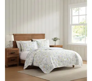 Laura Ashley Poppy Meadow Yellow/Blue Cotton Queen Quilt Set