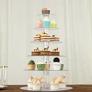 6-Tier Acrylic Round Cupcake Stand 22" Clear - Heavy Duty Easy To Assemble Dessert Tower Holder Pastry Display with Film Sheets for Weddings & Parties