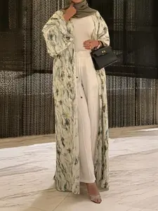 Women's Fashion Middle Eastern Muslim Print Summer Casual Coat Robe, Elegant Long Robe for Daily Wear, Travel, Holiday, Vacation, Party, Muslim Outfits