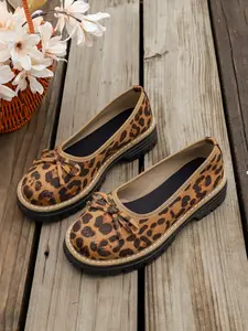 Women's Leopard Print Loafers, Thick Sole PU Leather Shoes, Modest Style, All-Season Wear, Comfortable Women's Single Shoe