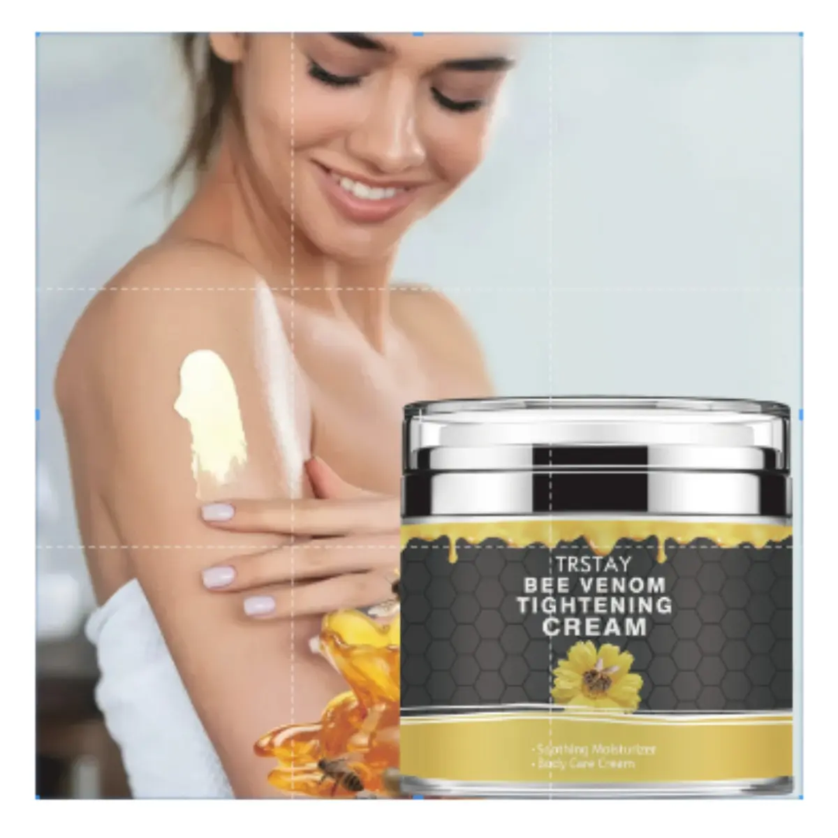 TRSTAY Bee Venom Firming Body Moisturizer—formulated for dry skin, it hydrates, soothes, and moisturizes, leaving skin smooth and soft while helping to improve firmness; suitable for all skin types.
