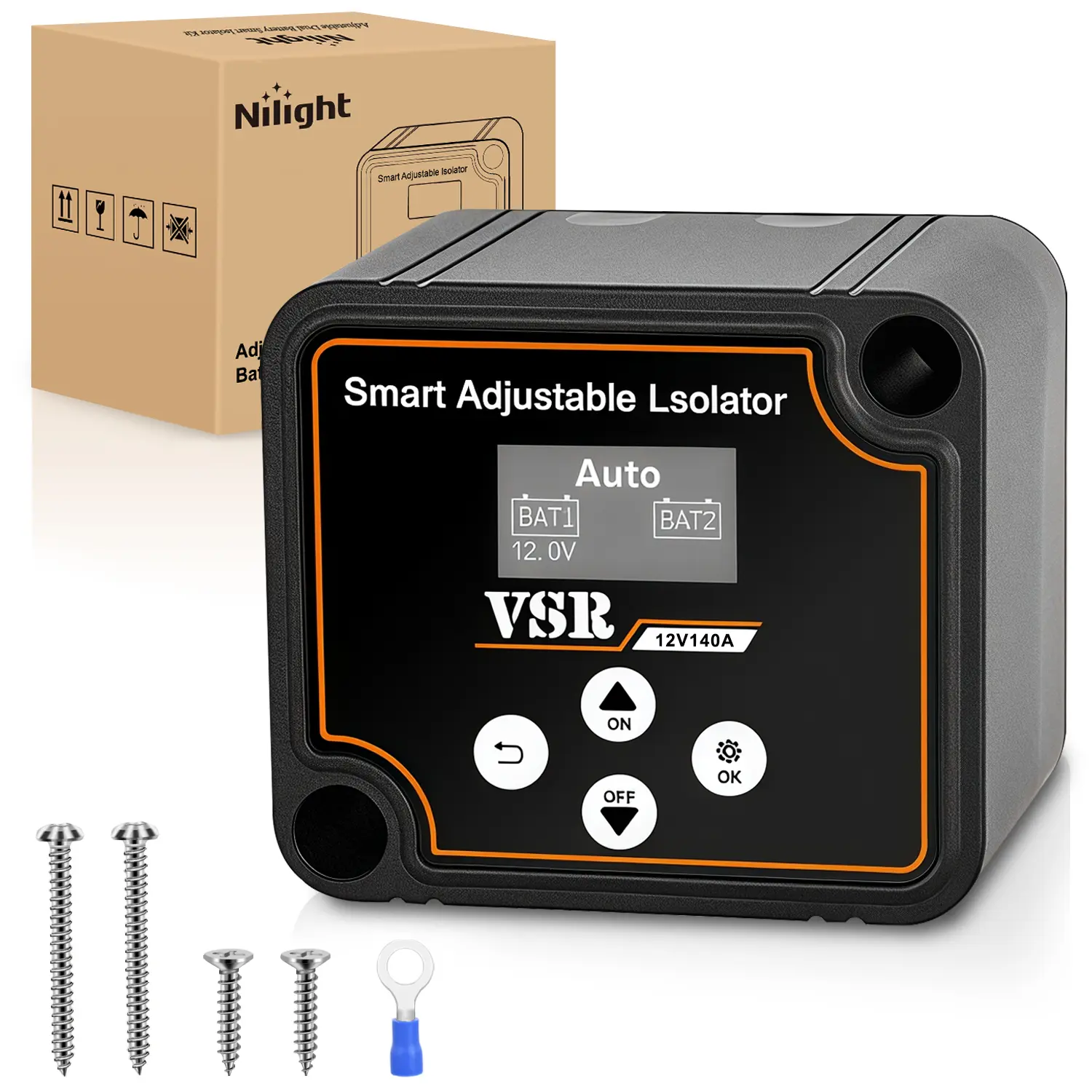 Nilight Dual Battery Isolator Kit Smart Adjustable 12V 140 AMP Auto Manual Voltage Sensitive Relay VSR Automatic Disconnect Switch Delay Setting Waterproof for Truck Car Van RV ATV UTV Marine Boat