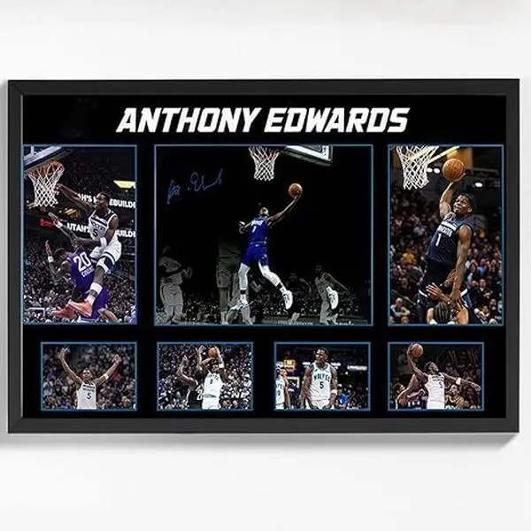 Basketball Superstar Anthony Edwards Signed Poster Print Unframed, Room Wall Decor, Teen Decor Wall Wall Art