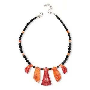 Mine Finds by Jay King Black Chalcedony and Orange Spiny Oyster Shell Necklace