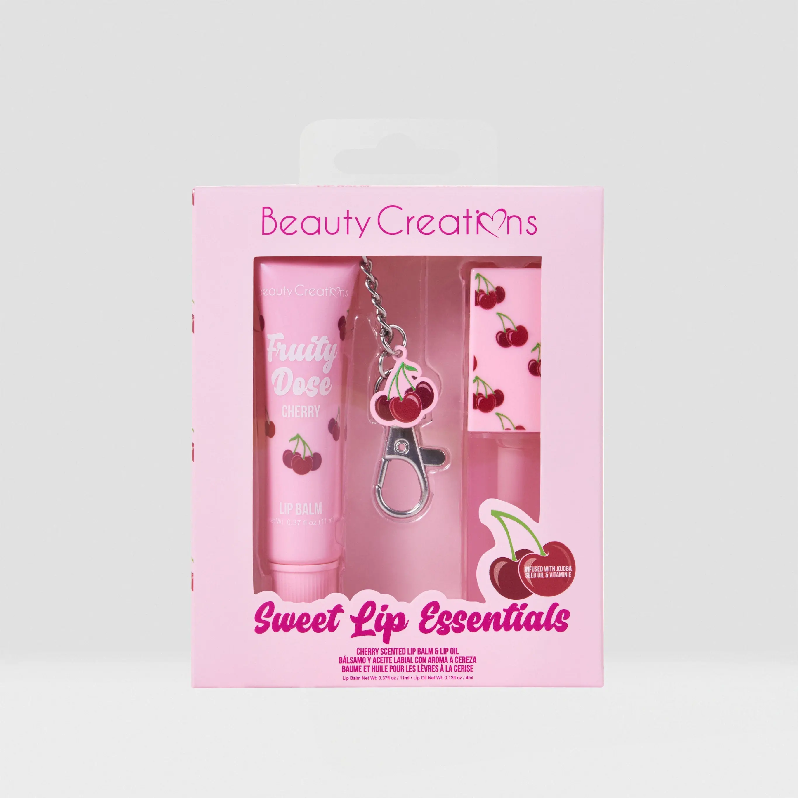 BeautyCreations Sweet Lip Essentials - Cherry & Watermelon Scented Fruity Dose Lip Balm & Lip Oil Set Infused with Jojoba Oil & Vitamin E