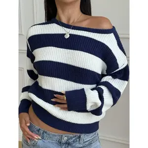 Autumn and winter striped fashion sweater set, casual loose long sleeved pullover, medium fabric, autumn and winter clothing, knitwear, women's clothingRAIMENTRY