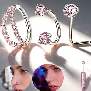 3pcs 20G 8mm Nose Piercings jewelry Set,Nose Ring with Titanium Double Hoop Nose Rings,Horseshoe Nose Rings with Gem Picker and Nose Stud,Perfect Nose Rings for Women