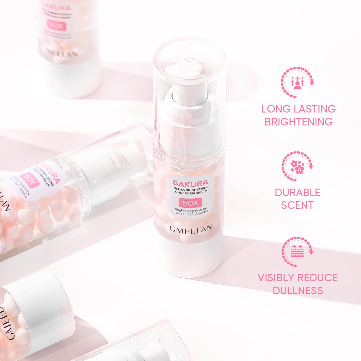 GMEELAN Sakura Gluta Underarm Cream 30G with 50X Sakura Pearl Capsules for Brightening & Hydrating Skin Repair Moisturizer