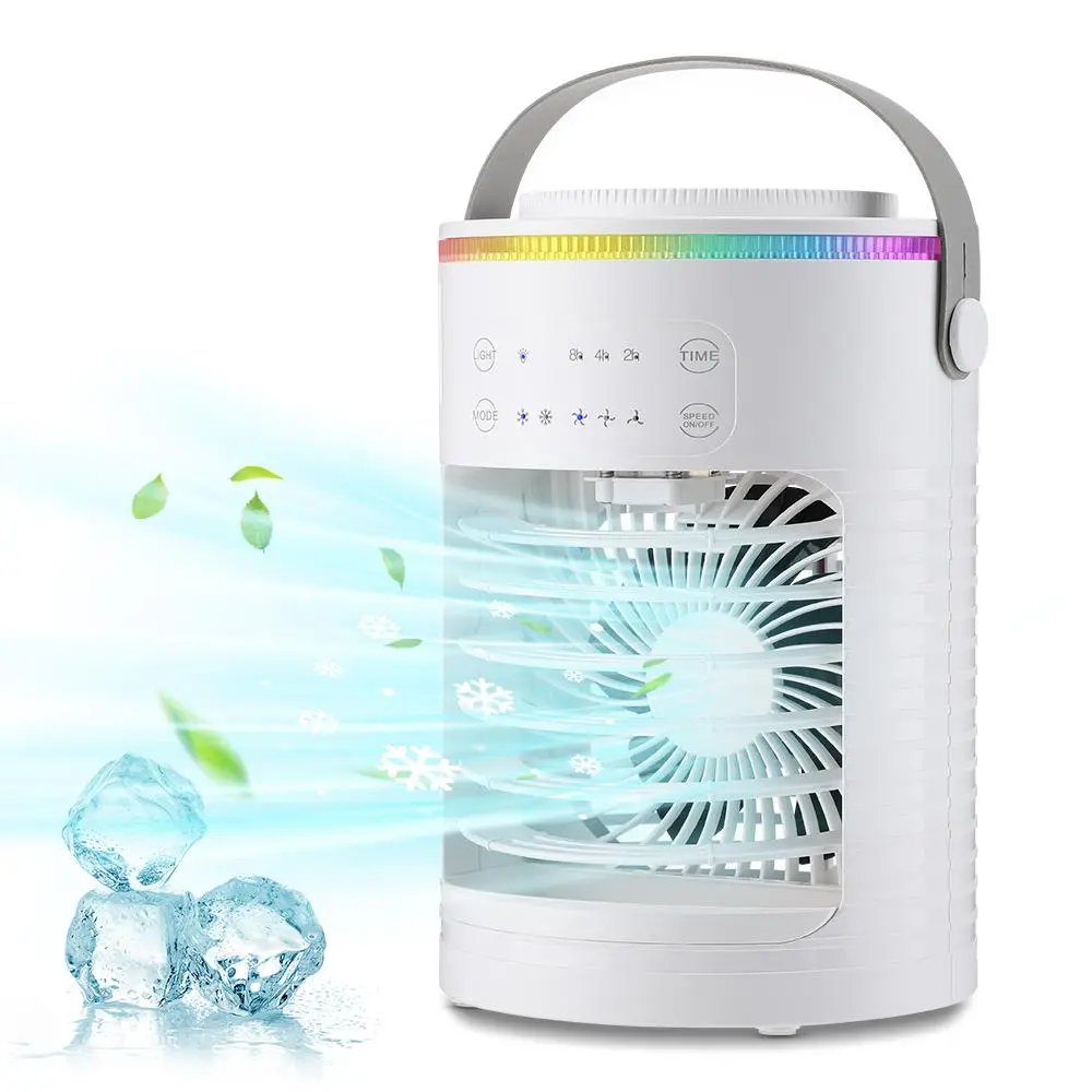 Portable Air Conditioner Fan, Ice Mist Fan, Spray Cooling, Desktop Humidifier, Large Capacity, Low Noise, 3 Speeds, 7 Color Lights, Type-C Cable, Adjustable Cooling Fan, Fan With Mist, Multifunctional Cooling Fan