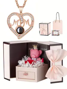 The gift from the husband to his wife, a gift for a new mother, the love projection necklace and the rose bear gift box, a Mother's Day gift, the best gift for her, suitable for wearing in various occasions