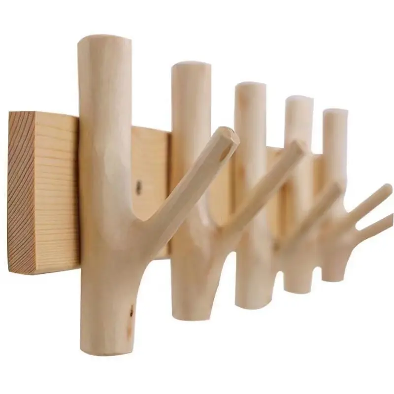 Natural Branch Shaped Wall Mount Coat Hooks, Rustic Wooden Entryway Hanging Rack, Summer Fall Farmhouse Home Decor for Hat Bag Robe Towel Storage