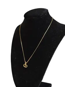 Pre-owned Christian Dior Gold Plated "CD" Necklace 15"