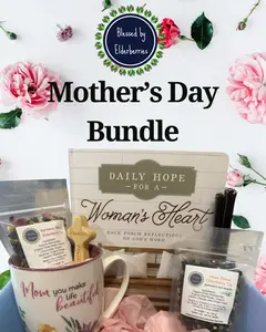 Blessed by Elderberries - Mother's Day Bundle - 365 Daily Devotional, 8oz Floral Mug, 2 Elderberry Herbal Tea Samples, 5 Elderberry Infused Honey Straws