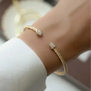 Twisted Bangle Cuff Bracelet for Women – 14K Gold Plated Adjustable Cuff | Elegant Minimal Sparkle Jewelry