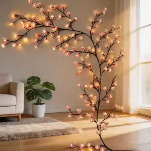 LED Vine String Lights, Rattan Branch Lamp with Leaf & Cherry Blossom, Wall Hanging Romantic Atmosphere Decor Light