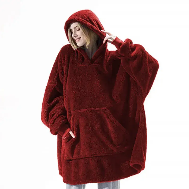 Oversized Fleece Hoodie Blanket Sweatshirt with Big Pocket, Cozy Warm Pullover