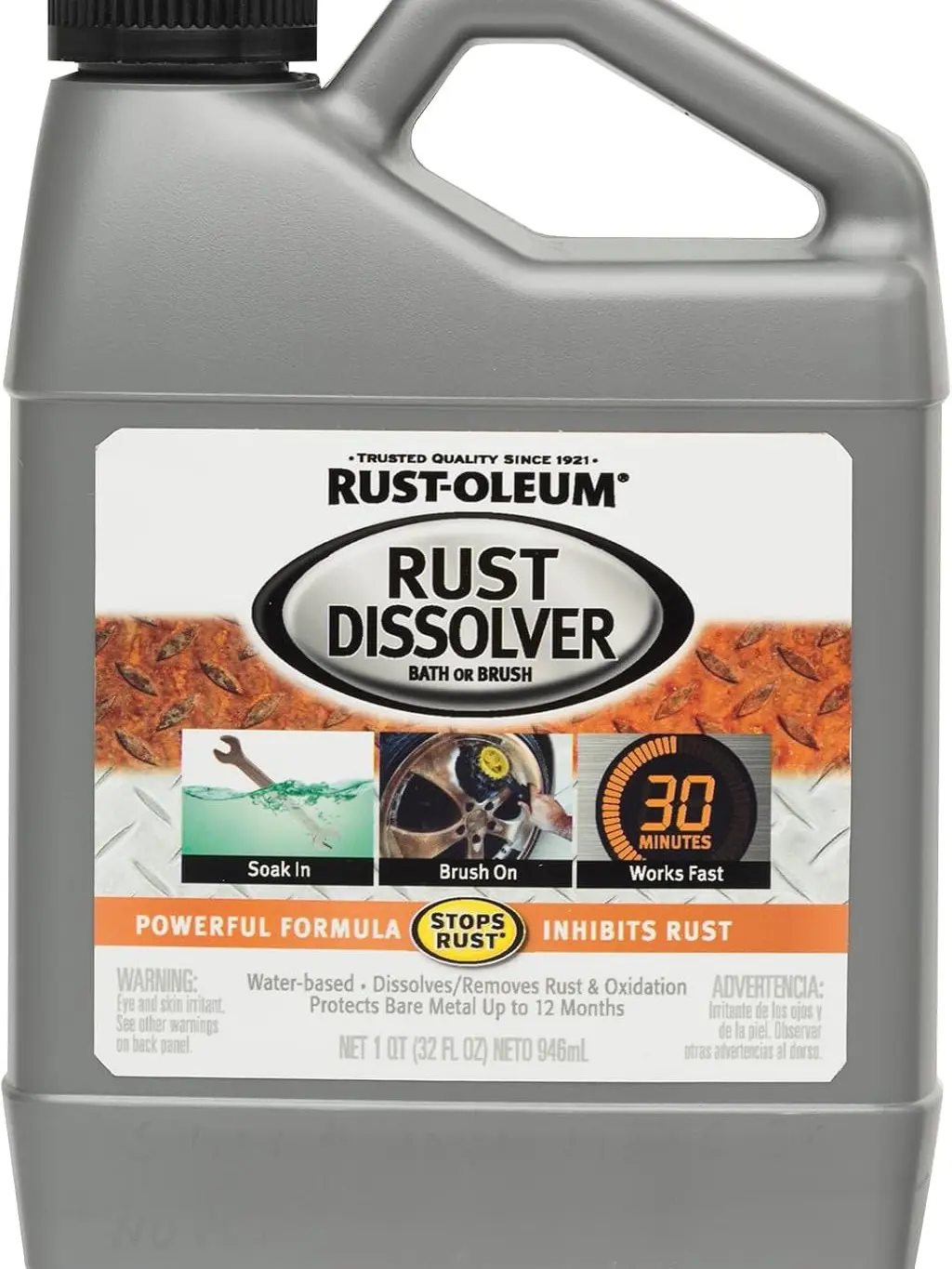 Rust-Oleum Rust Dissolver - Quart Container for Easy Handling, Fast Action Metal-Safe Cleaner, Soak or Brush On for Automotive Painting & Car Detailing Products Maintenance Fluids