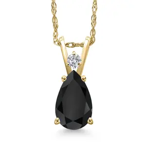 14K Yellow Gold Black Onyx and Lab Grown Diamond Pendant Necklace for Women | 1.30 Cttw | Gemstone December Birthstone | Pear Shape 9X6MM | With 18 Inch Chain